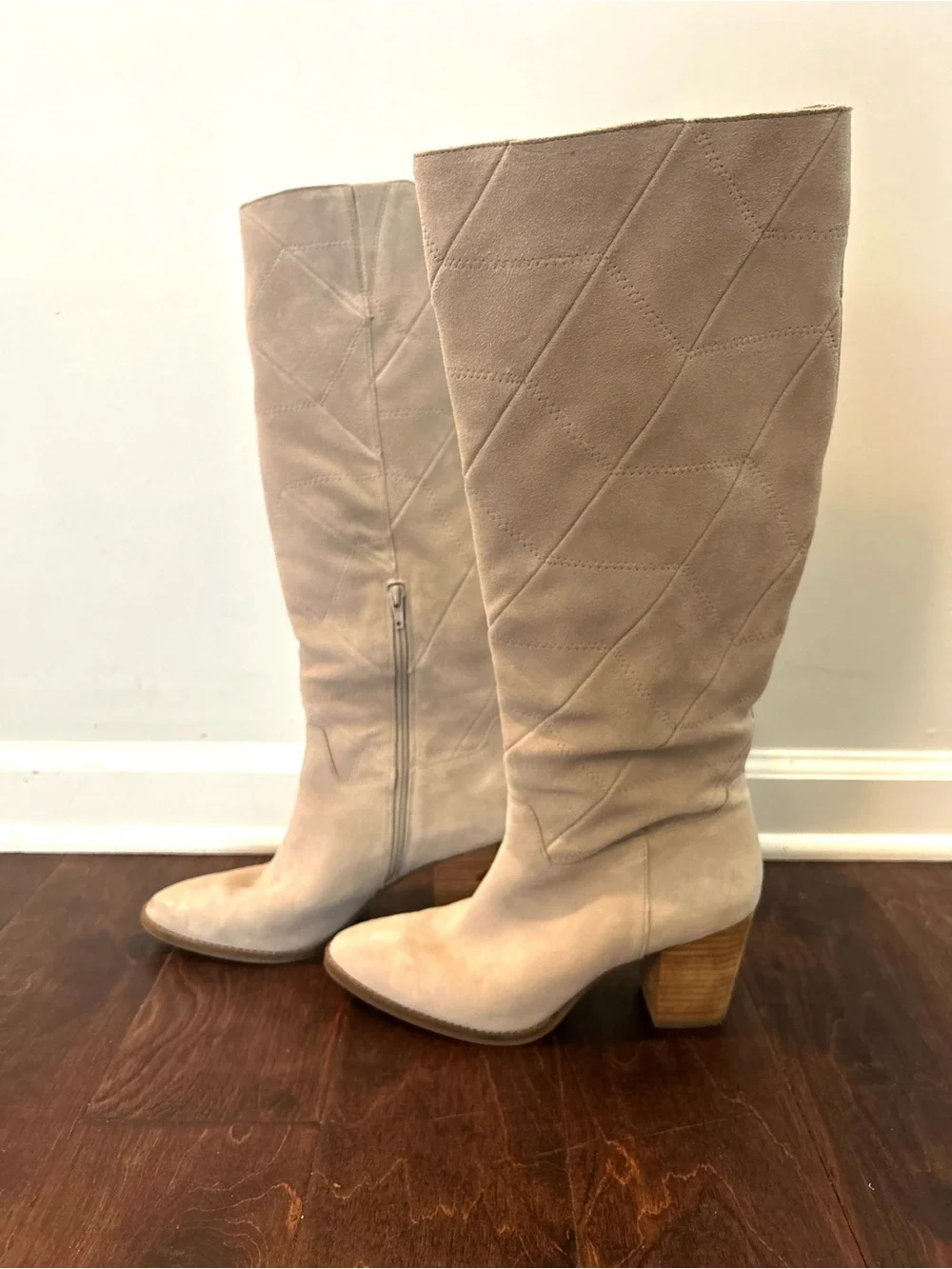 Lucky Brand Quilted Suede Over-the-Knee Boots in Light Taupe